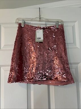 H&M Rose Pink Sequin Mini Skirt